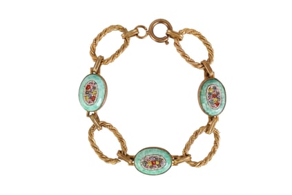 Italian Micromosaic and Peking Glass Link Bracelet