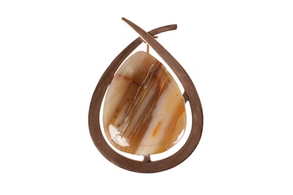 Antique 1900 Edwardian 9K Gold Banded Agate Brooch