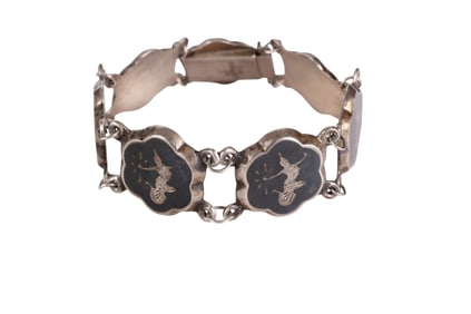 Siam Sterling 40s Nielloware Mekkala Link Bracelet