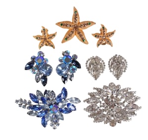 3 Pairs of 1960s Crystal Brooch and Earrings SETS