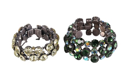 Austrian 1950s Citrine & Emerald Crystal Bracelets