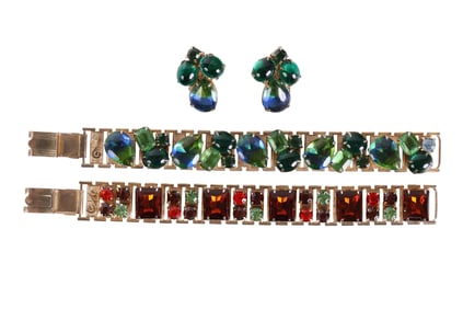 1950s Art Glass Rolling Link Bracelets & Earrings
