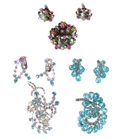 Lot of Vintage 50s Crystal Brooch & Earrings SETS