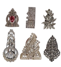 Art Deco Sterling and Crystal Dress Clip Brooches