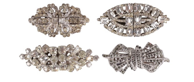 1930s Art Deco Crystal Duette Brooches 4pc. LOT