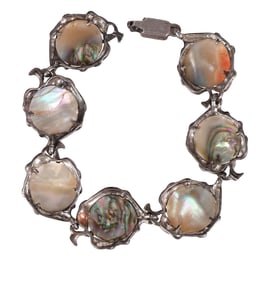 1900s Arts & Crafts Sterling Abalone Link Bracelet