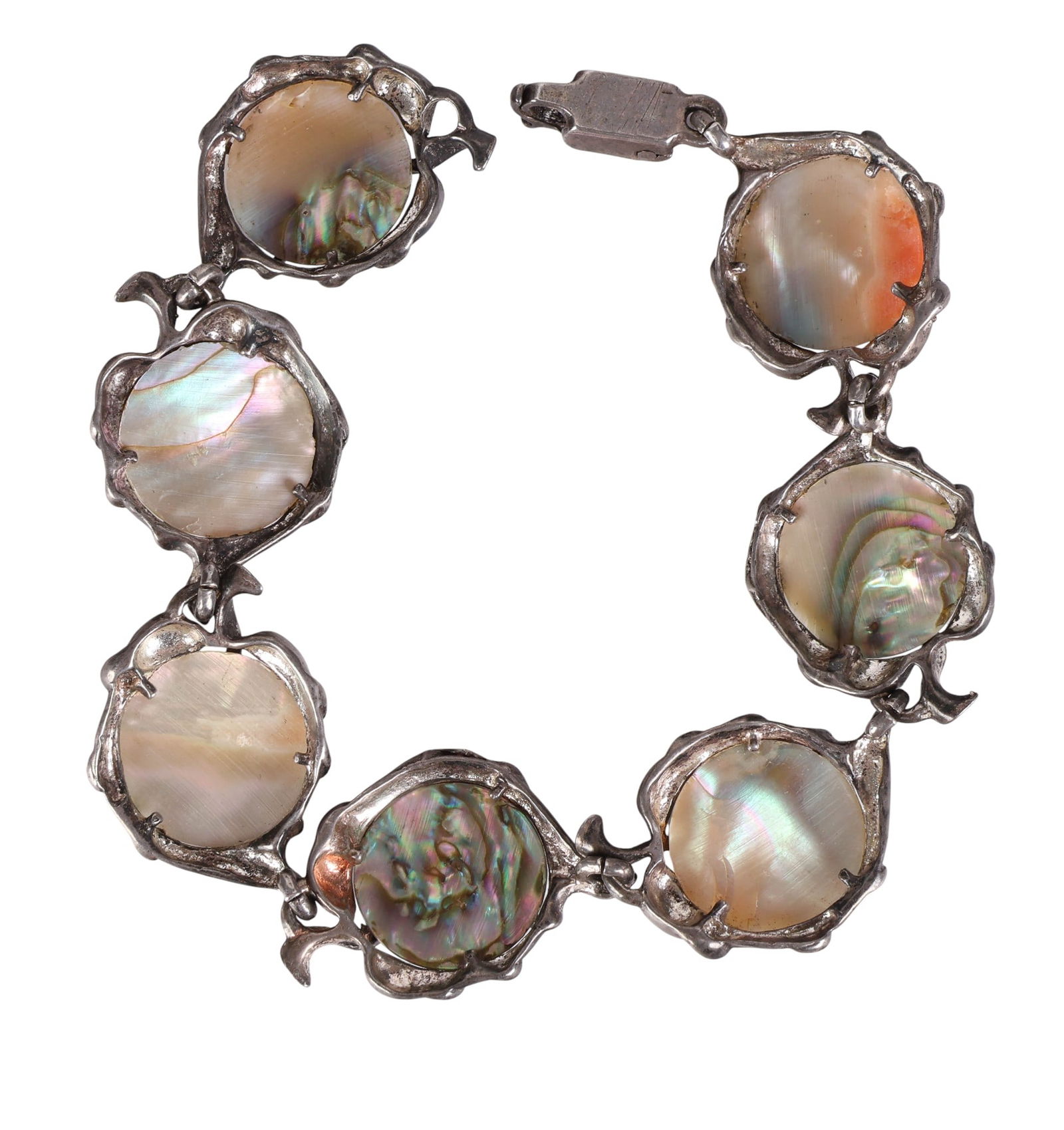 1900s Arts & Crafts Sterling Abalone Link Bracelet (1 of 7)