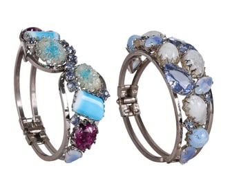 60s Juliana D&E Art Glass Hinged Bangle Bracelets