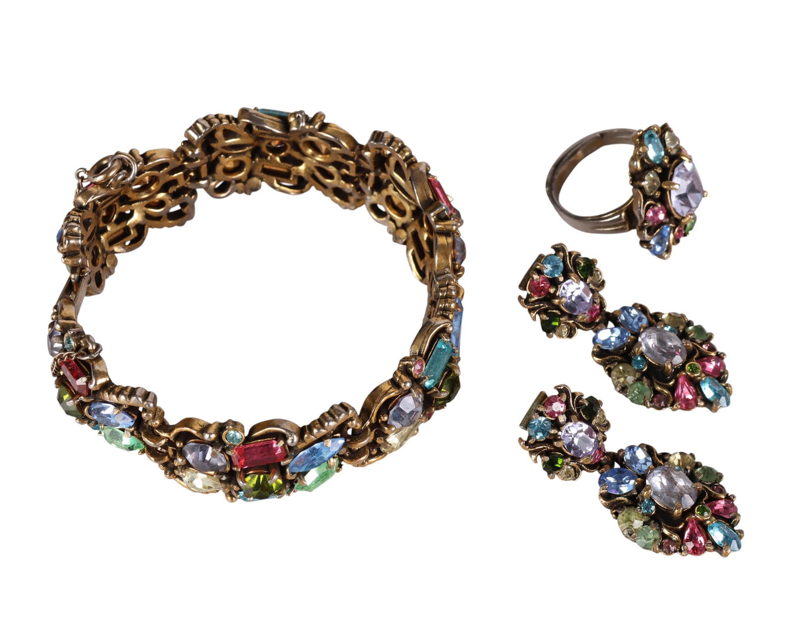 Hollycraft Pastel Bracelet Earrings Ring Set 1950s (1 of 7)