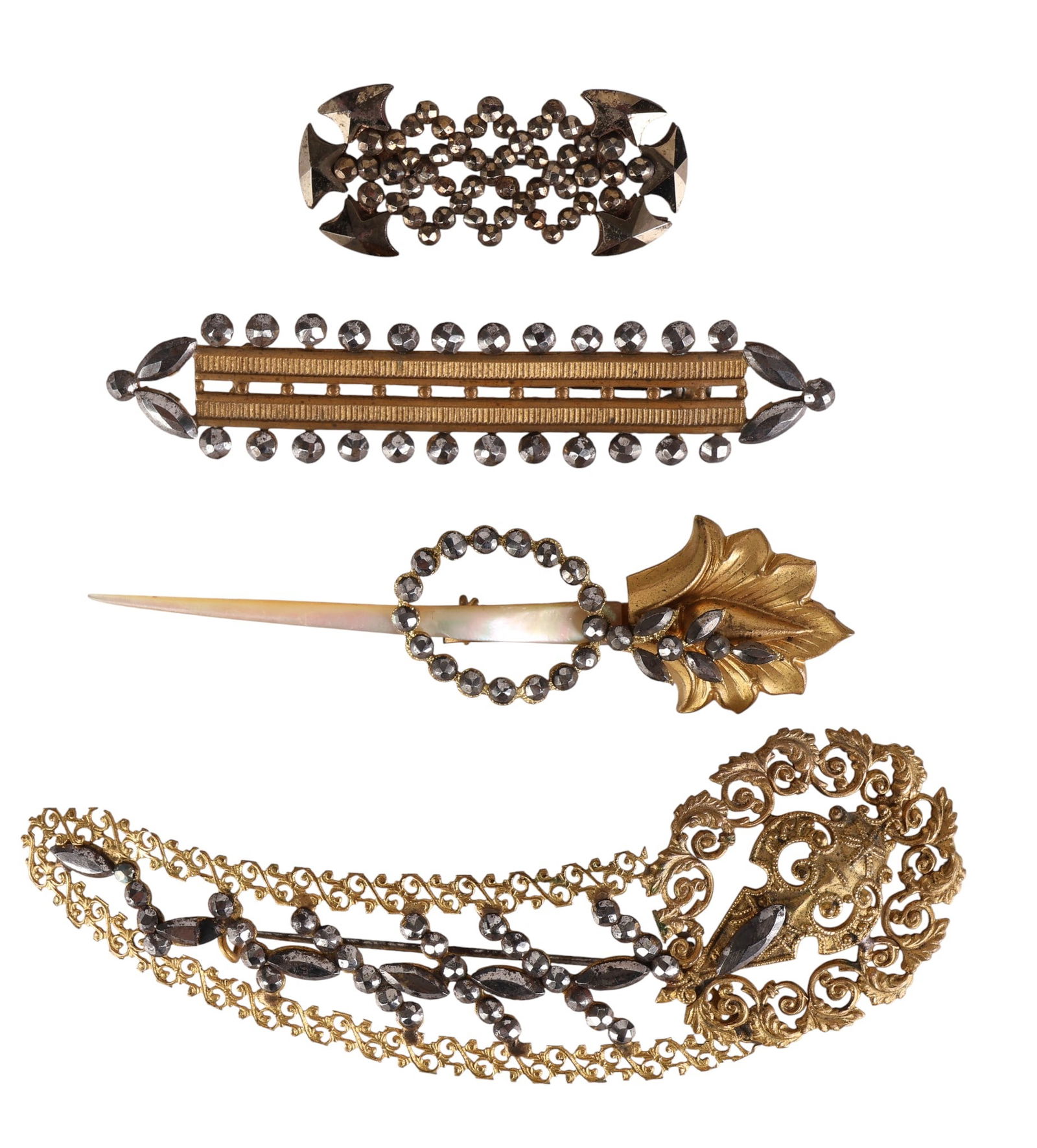 Victorian 1880s Cut-Steel Mourning Brooches 4p LOT (1 of 11)