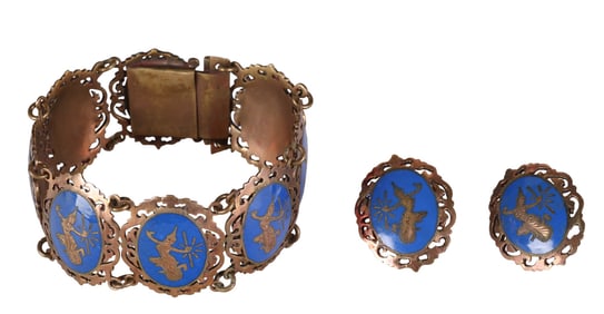 Siam Sterling Cobalt Nielloware Bracelet Earrings