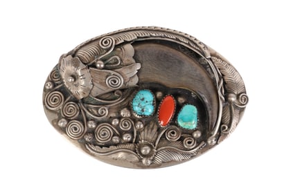Native American 60s Sterling Turquoise Claw Buckle