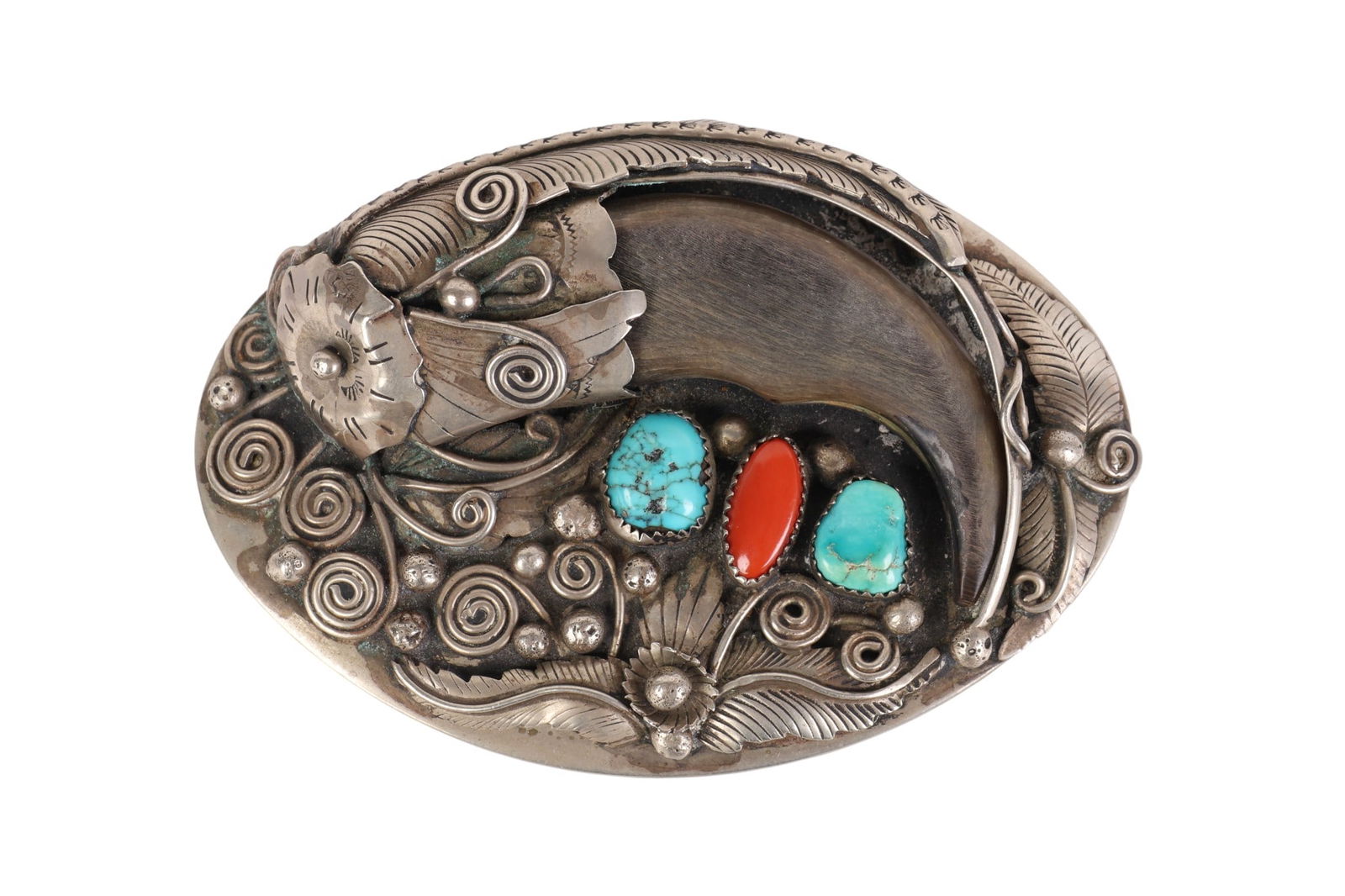 Native American 60s Sterling Turquoise Claw Buckle (1 of 8)