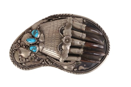 Native American 1950s-60s Sterling Bear Paw Buckle