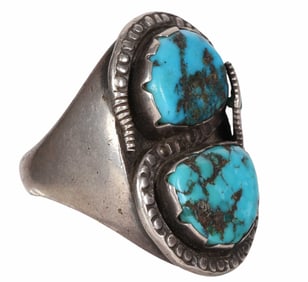 Native American 60s Sterling Turquoise Snake Ring