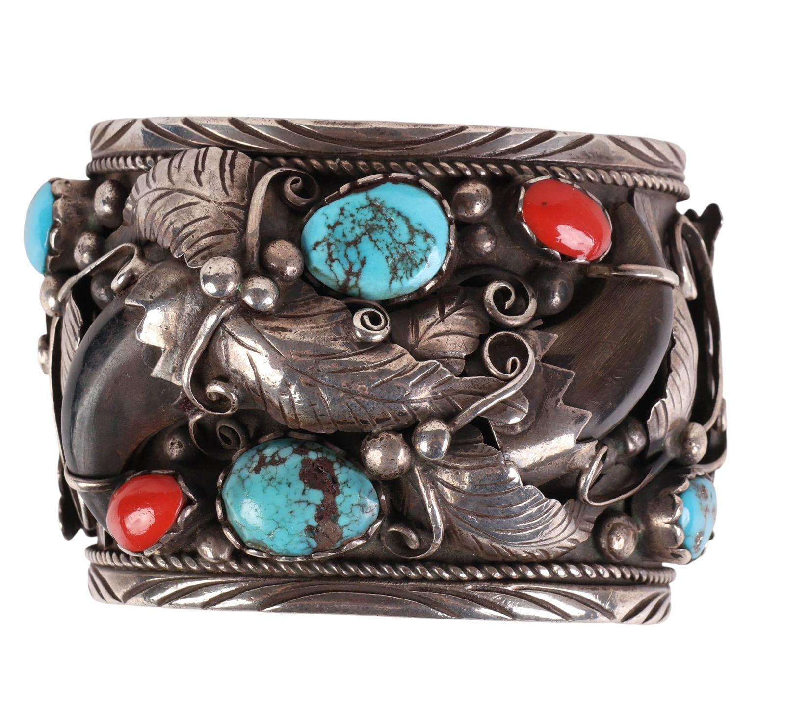 Native American Sterling Coral Claw Cuff Bracelet (1 of 6)