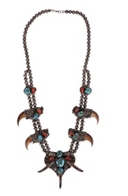 Native American Old Sterling Claw Squash Necklace