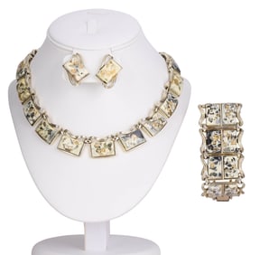 1960s MCM Modernist Coro Confetti Lucite Parure