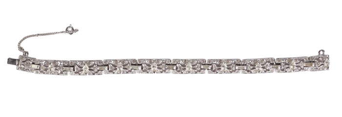 1950s Designer Panetta Rhodium & Crystal Bracelet