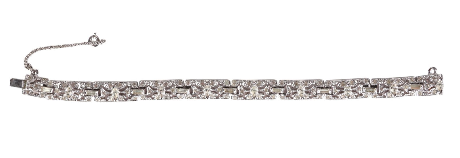 1950s Designer Panetta Rhodium & Crystal Bracelet (1 of 6)