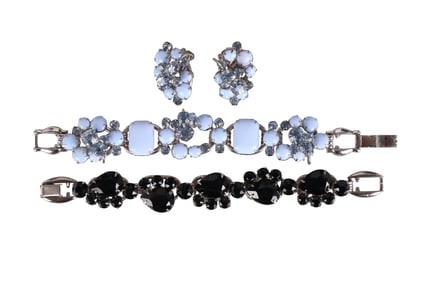 D&E Juliana 60s Milk Glass & French Jet Bracelets