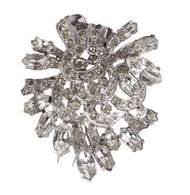 Eisenberg 1940s Sterling Crystal Fur Clip Brooch
