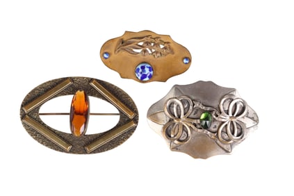 Antique Victorian 1880 Art Glass Sash Pin Brooches