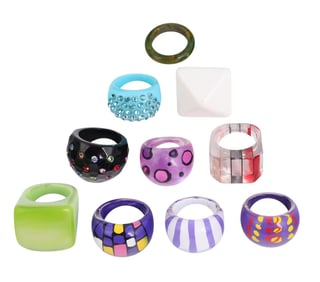 Vintage MCM 60s "Mod" Lucite & Bakelite Rings LOT
