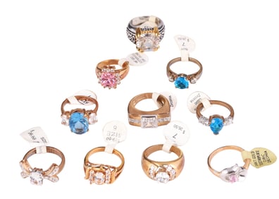 Vintage Costume CZ Cocktail Rings NOS 10 Piece LOT