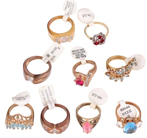 Vintage Costume CZ Cocktail Rings NOS 9 Piece LOT