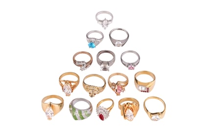 Vintage 70s Costume CZ Cocktail Rings 15 Piece LOT