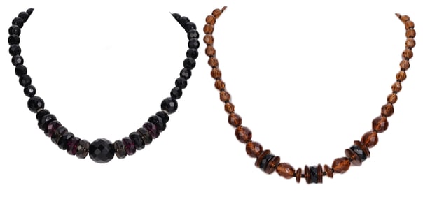 2 Vintage Art Deco Crystal Beaded Necklaces 1940s