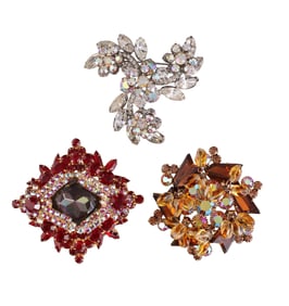 VTG 60s Large D&E Juliana Crystal Brooch 3pc LOT