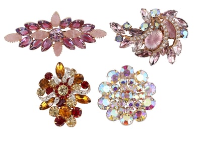 60s Vintage Colorful Art Glass & Crystal Brooches