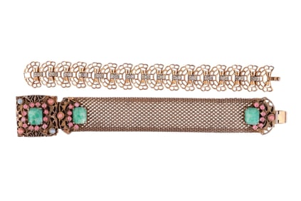 Vintage Art Glass & Crystal Link & Mesh Bracelets