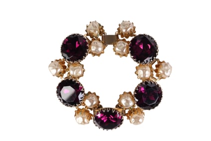 Schiaparelli Vintage 50s Amethyst & Pearl Bracelet