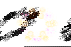 Schiaparelli Vintage 50s Amethyst & Pearl Bracelet: 1950s designer gold-plated link bracelet attributed to Schiaparelli but unsigned, as was common with many of her pieces during this period. The bracelet features alternating massive royal purple headl