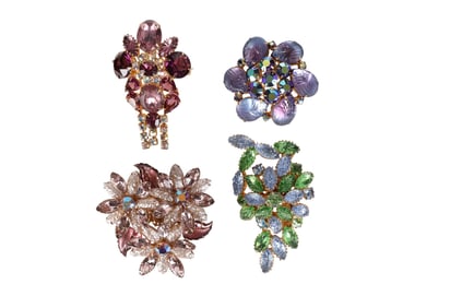 1960s Designer Art Glass & Crystal Brooch 4pc LOT