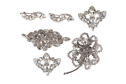 Vintage Crystal Rhinestone Brooches with Pairs LOT