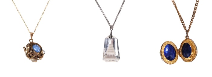 1930-50s Rock Crystal Art Glass Enamel Pendant LOT