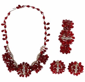 50s Vintage Massive Ruby Crystal Bead Parure SET