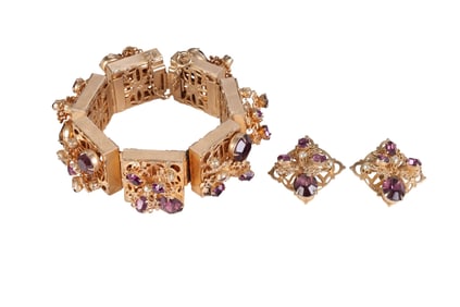 Massive 60s Designer Amethyst Crystal Bracelet SET