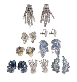 8 Pairs 50s Crystal Rhinestone Art Glass Earrings