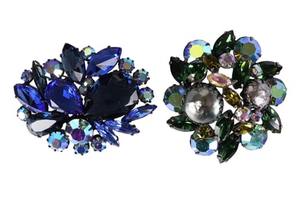 Designer Regency Emerald & Sapphire Brooches 1950s