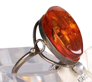 Russian 1970s Amber Sterling Ring with TAGS & BOX