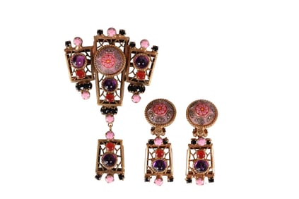 70s Vintage D&E Juliana Moroccan Matrix Brooch SET