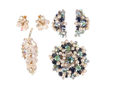 Vintage D&E Juliana Crystal Brooch Sets 1960s LOT