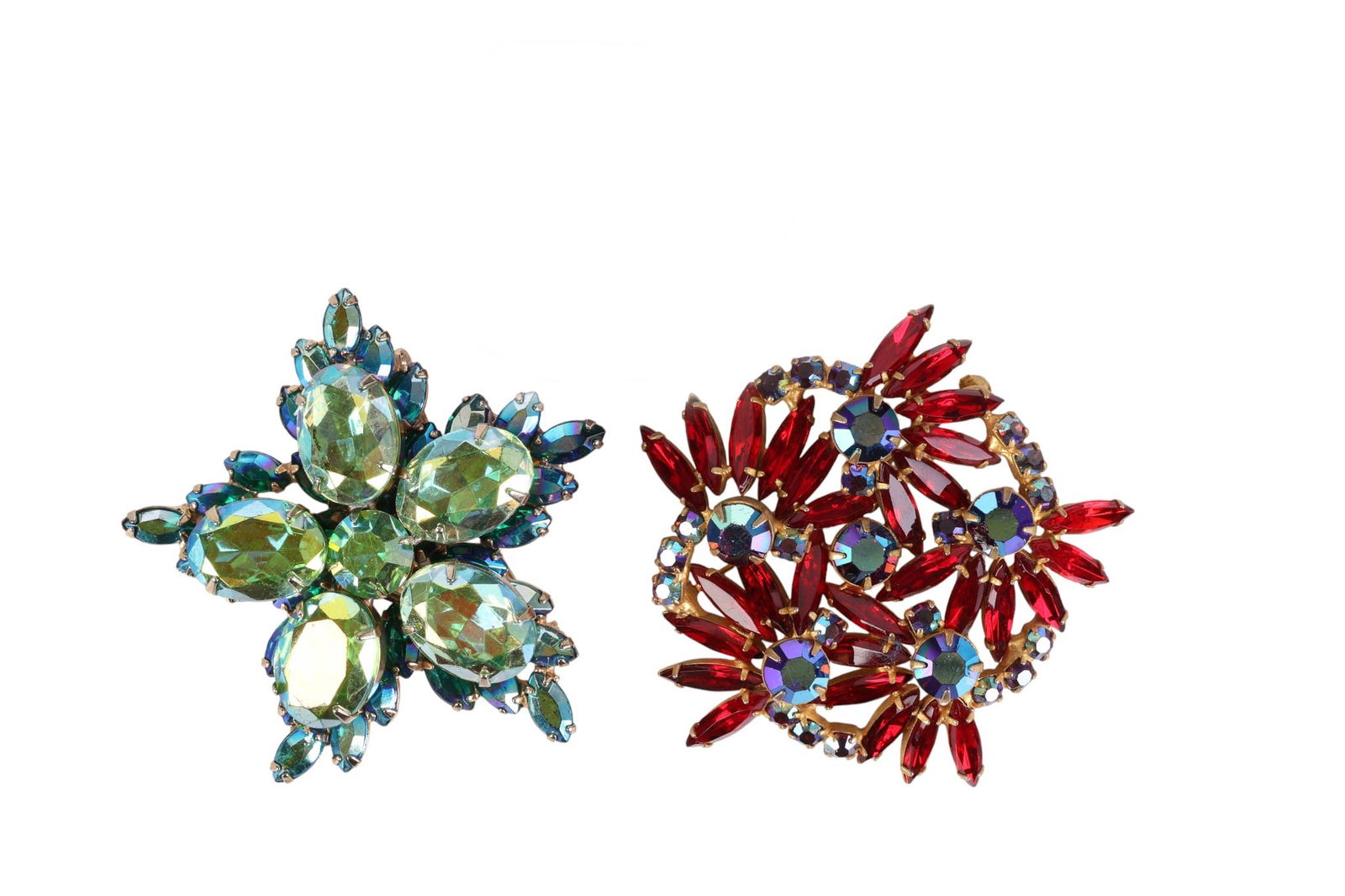 Vintage Christmas Crystal Brooches 1960s 2pc LOT (1 of 5)