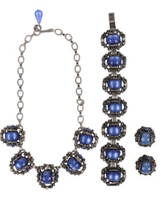 VTG 1950s Selro Blue Chalcedony Lucite Parure SET