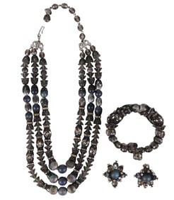 1950s VTG Designer Hobe Black Crystal Parure SET